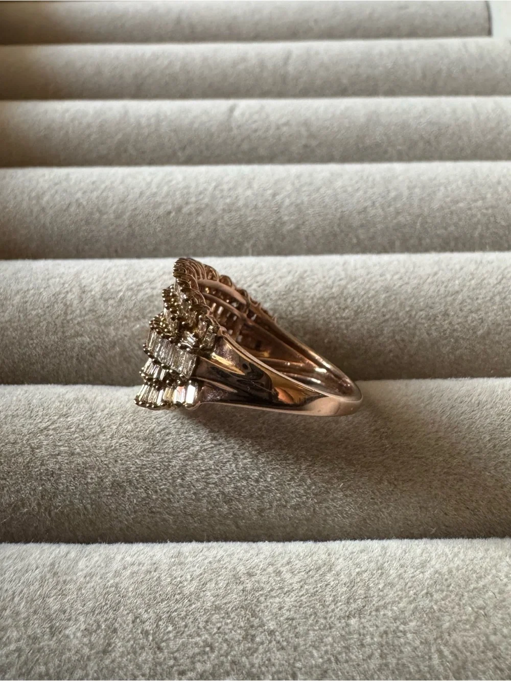 D’Joy Champagne Diamond Baguette Statement Ring 925 Sterling Silver Size 6
